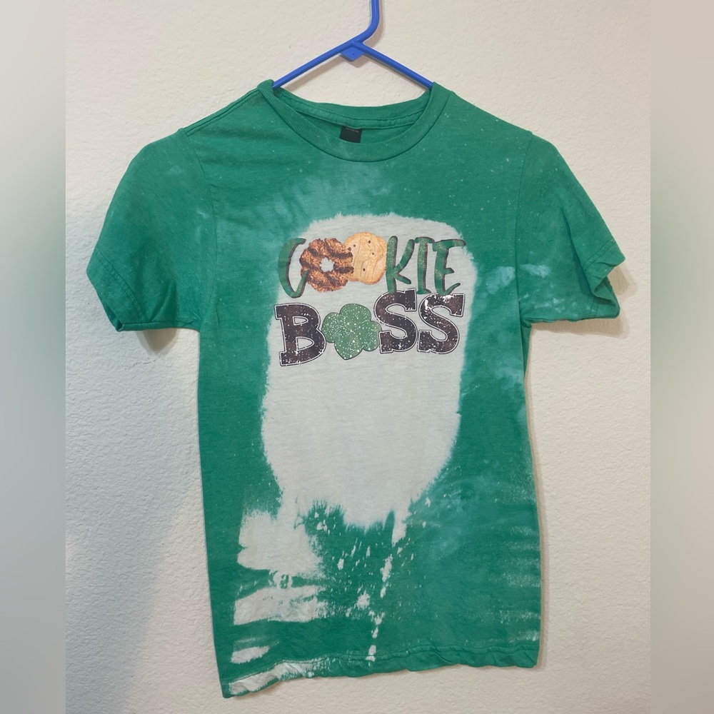 Girl Scouts bleached “Cookie Boss” shirt -adult xs (preshrunk)